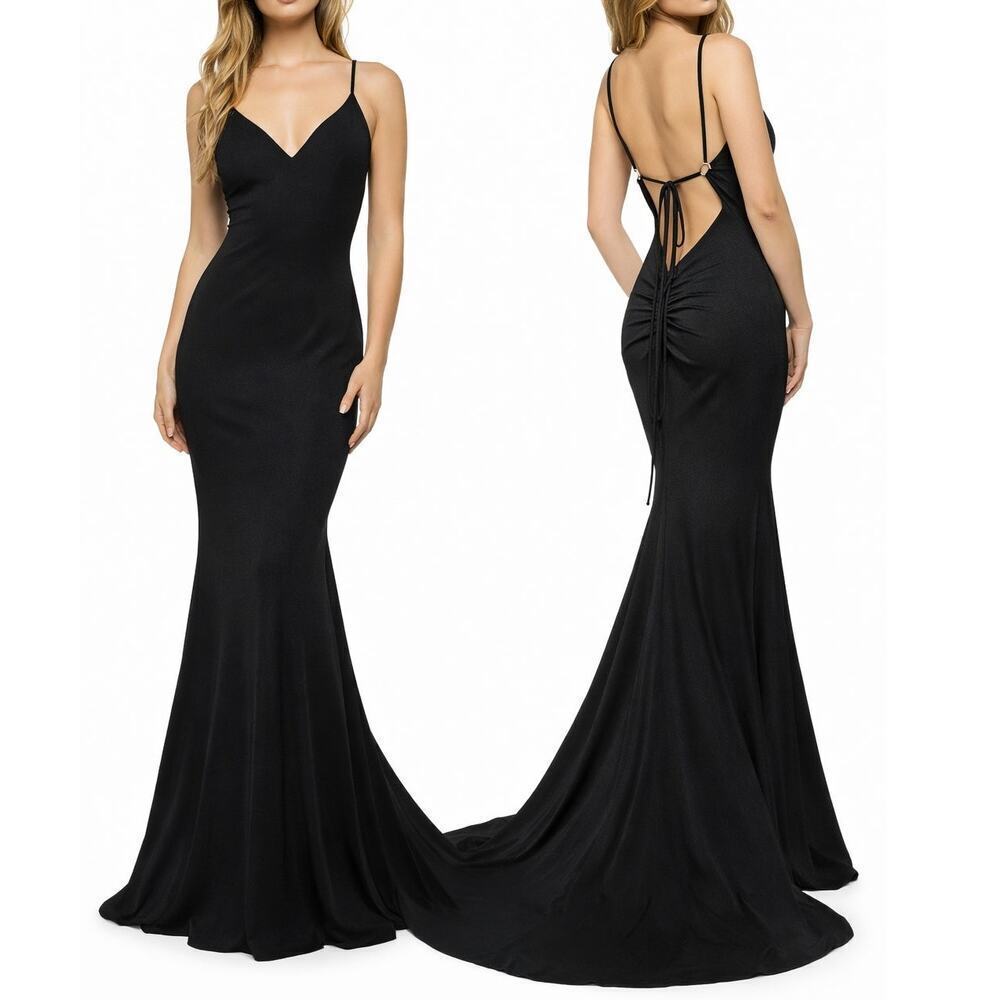 Sherri Hill Mermaid Strappy Backless Gown Formal Evening Dress Black Size 12